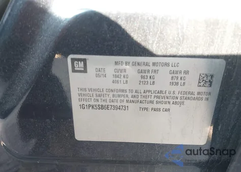 2014 Chevrolet Cruze Lt from USA, damaged, VIN 1G1PK5SB6E7394731